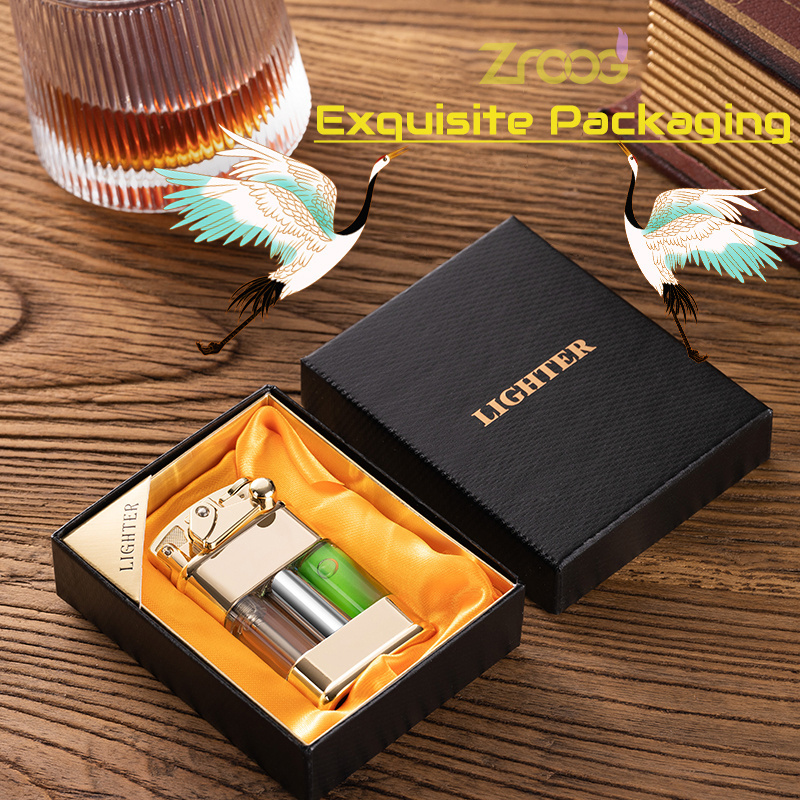 2023 Lovisle Tech New Windproof Waterproof Lighter with Transparent Oil Tank Fashion Retro Metal Lighter Green Flames