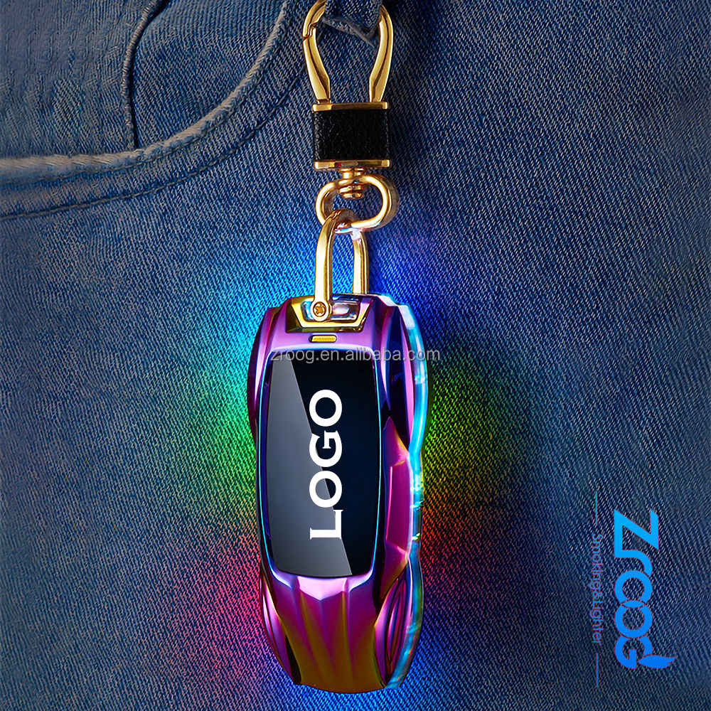 Zroog Cigarette Lighter Keychain Logo USB Rechargeable Windproof For Father's Day Gifts