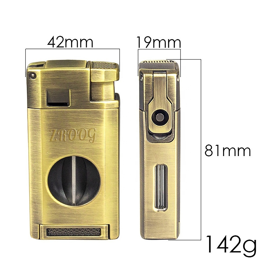 Cigarette Lighter Cigar With Built in Cigar Cutter Triple Jet Flame Butane Lighter With Visible Window