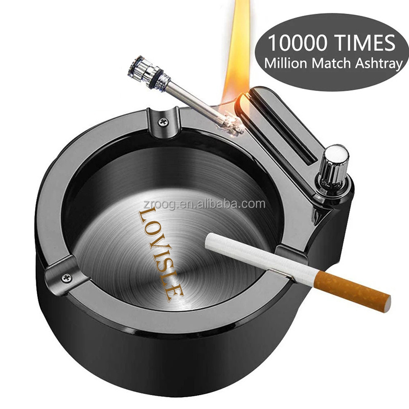 Lovisle Tech Retro Metal Portable Cigar Ashtray Match Lighter Gadget Ten Thousand Office Desk Decorations Kerosene Flint Ashtray