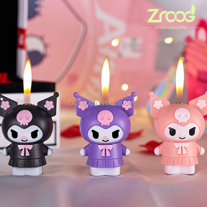 Original Supply Kuromi Lighter Kawaii Doll Windproof Refillable Jet Lighter Torch Gas Cartoon Lighter For Woman