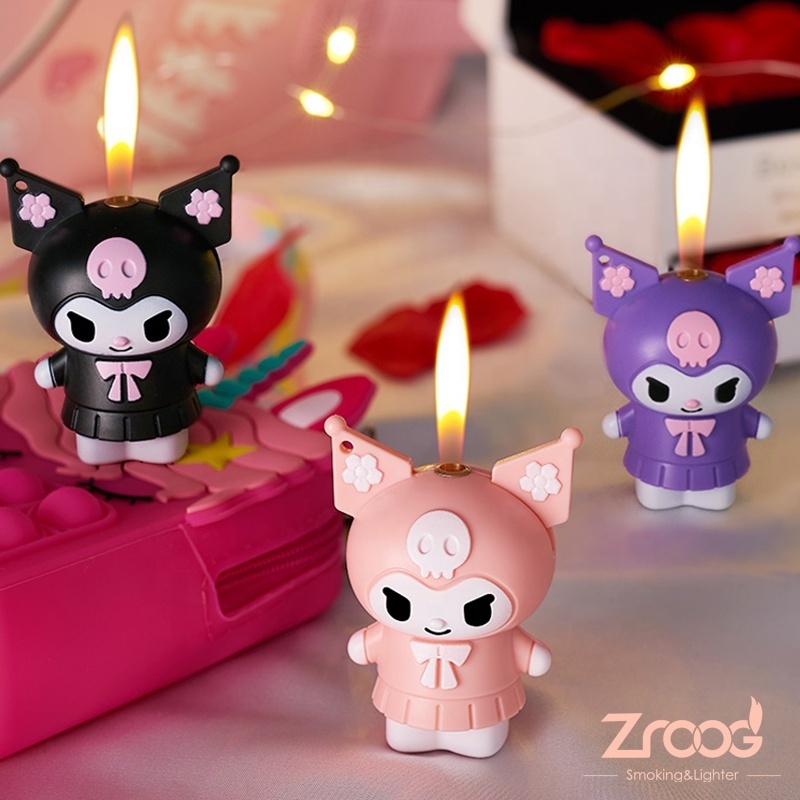 Original Supply Kuromi Lighter Kawaii Doll Windproof Refillable Jet Lighter Torch Gas Cartoon Lighter For Woman