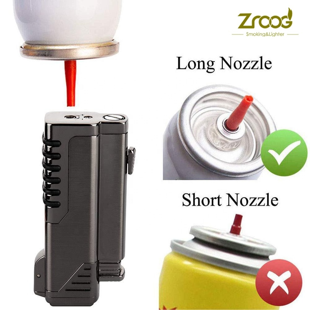 Zroog Cigar Red Flames Torch Lighter with Cigar Stand on Top Four Jet Flame Butane Refillable Windproof Cigar Lighter With Punch