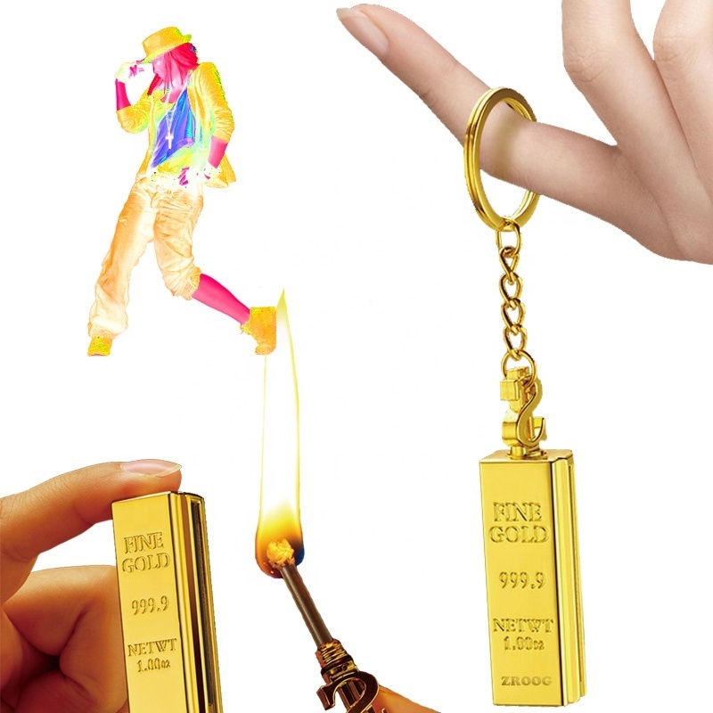 Creative Ideas Gifts Lighter Strike Match Style Gold Bar Pocket Keychain Cigarette Lighter Strike Match Style