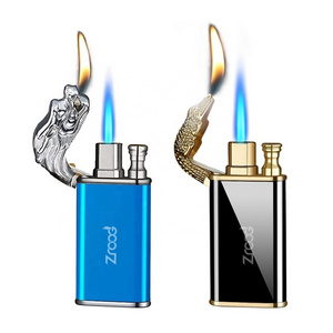 Lovisle Magic Double Flame Lighter Crocodile Torch Lighter Wind-Proof Dolphin Unusual Lighter Business Men Gifts