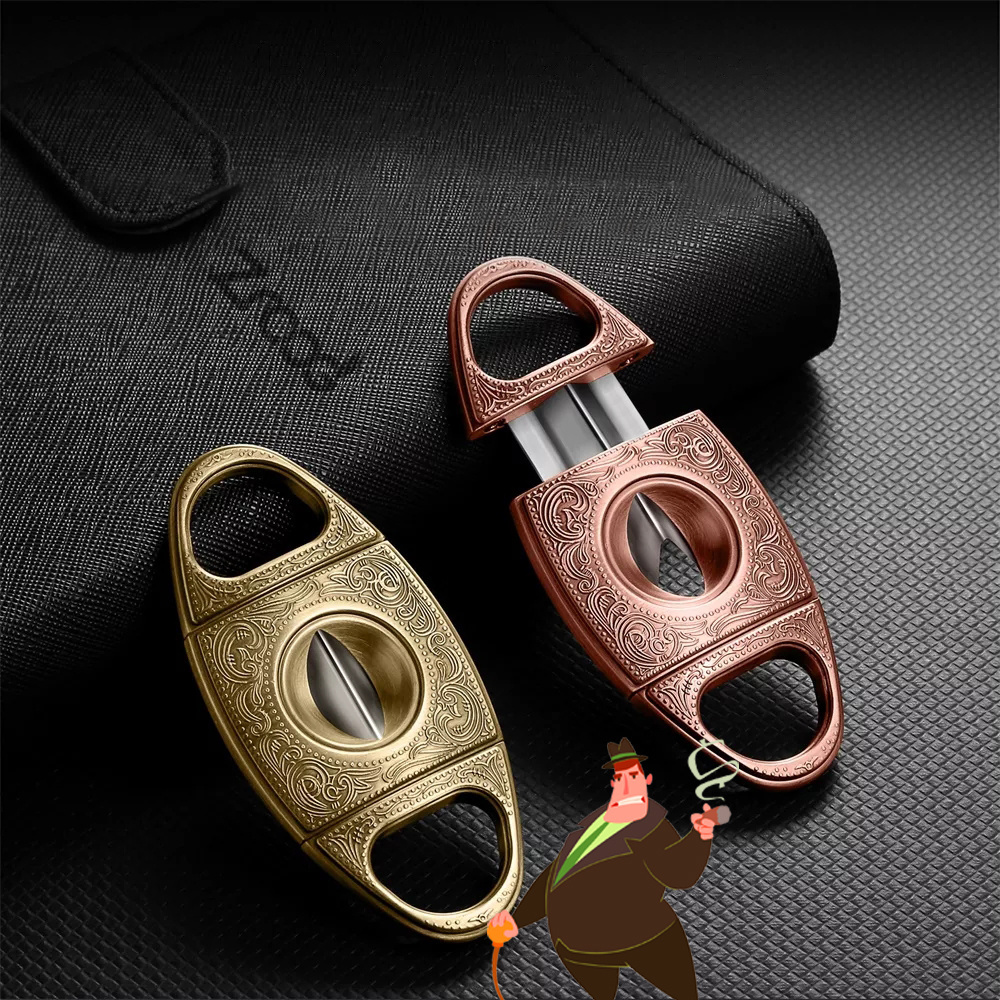 Luxury Gift Gold Cigar Set Stainless Steel Cigar Cutter Cigar Punch with Key Chain