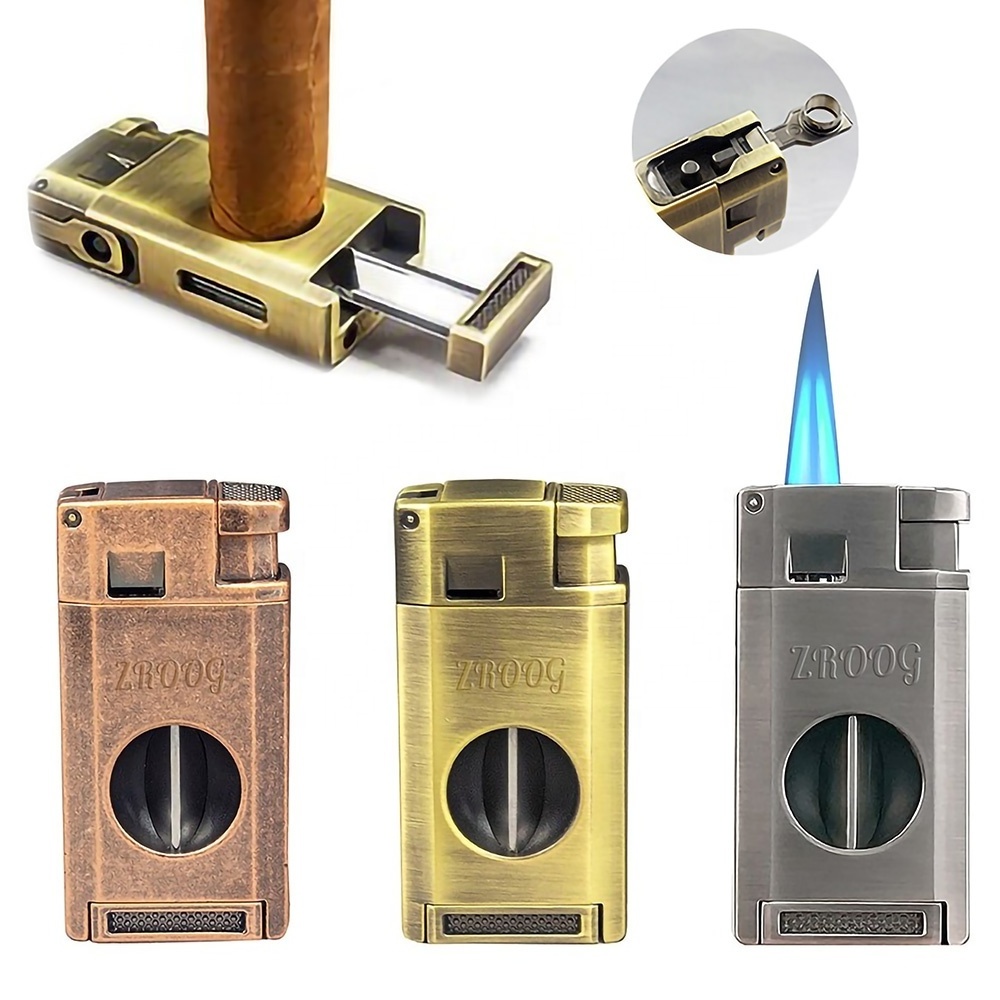 Cigarette Lighter Cigar With Built in Cigar Cutter Triple Jet Flame Butane Lighter With Visible Window