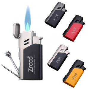 Zroog Butane Jet Lighter with Pipe Tool Pipe Rod Lighter Multi-function Gas Lighter Pipe Tools Gun Metal