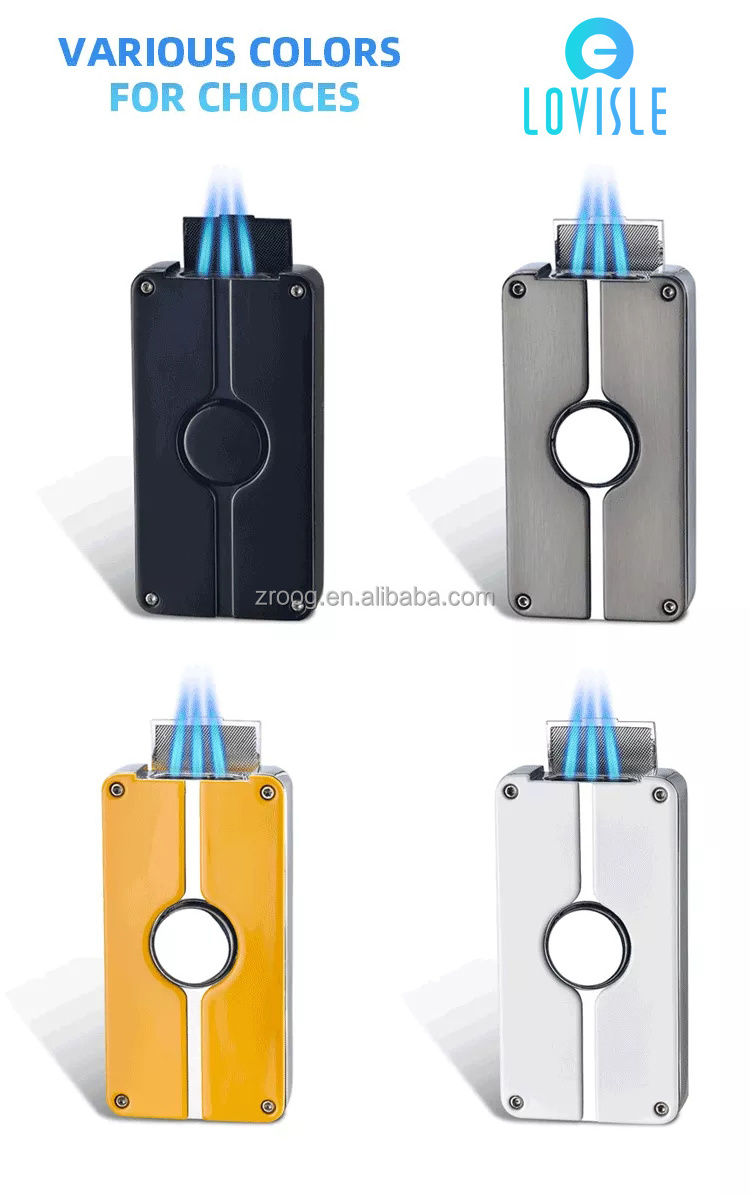 Lovisle Cigars Torch Lighter Triple Jet Flame Butane Lighter Cigar Lighter with Cigar Punch Cutter Windproof