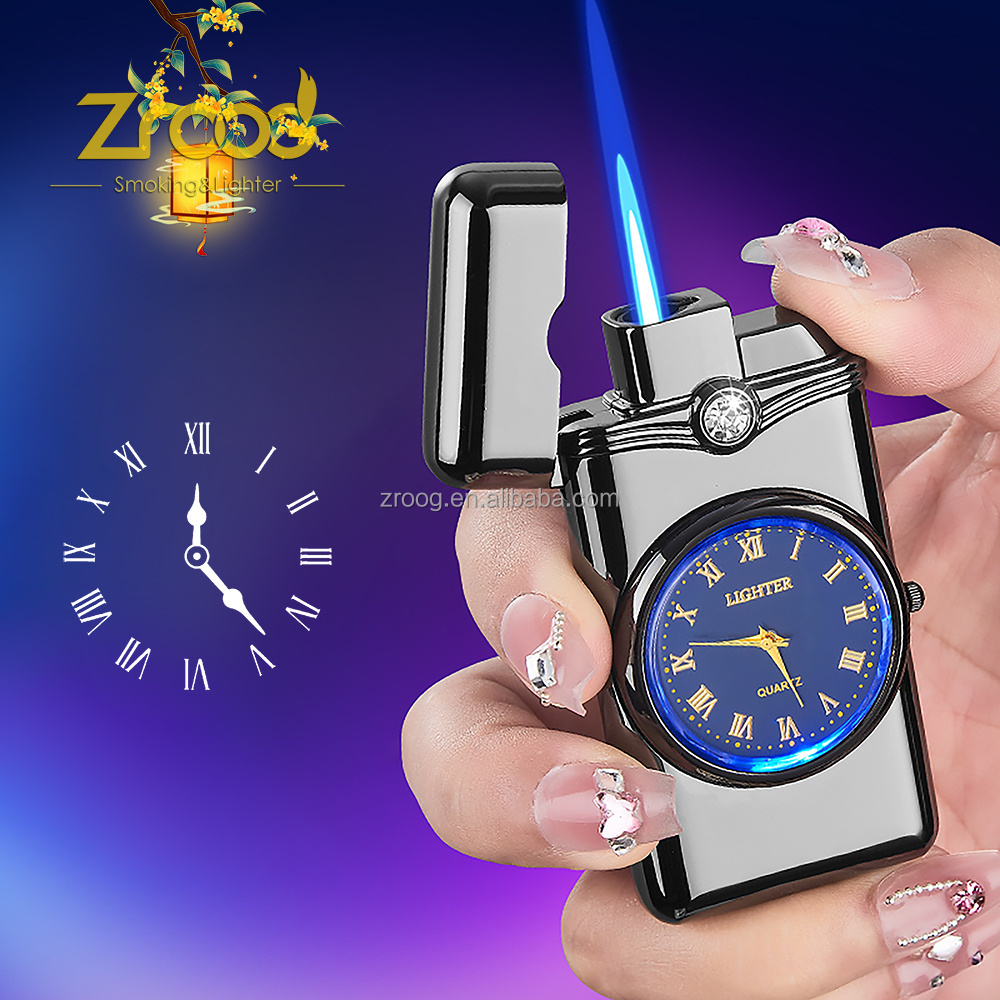 Vintage Table Lighter Alarm Clock Quartz Alarm Watch Inflatable Windproof Torch Lighter