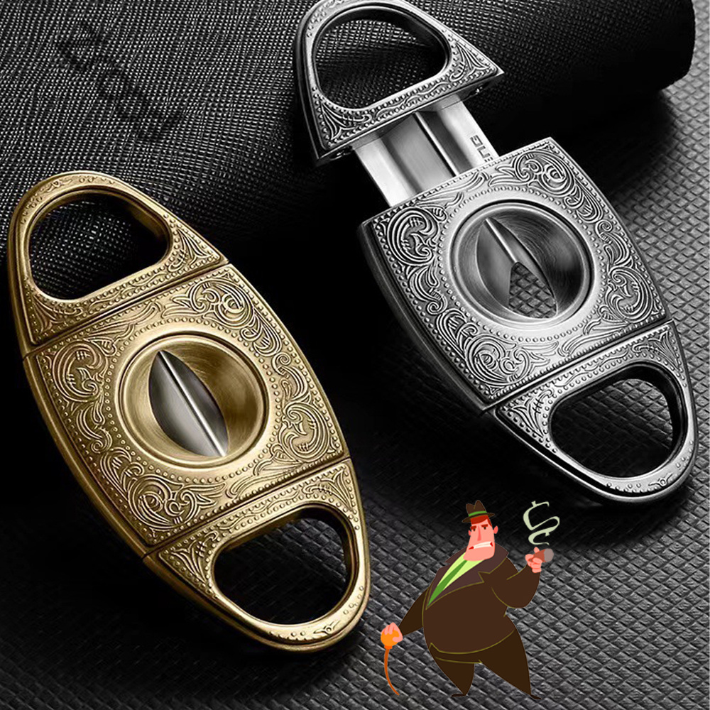 Luxury Gift Gold Cigar Set Stainless Steel Cigar Cutter Cigar Punch with Key Chain