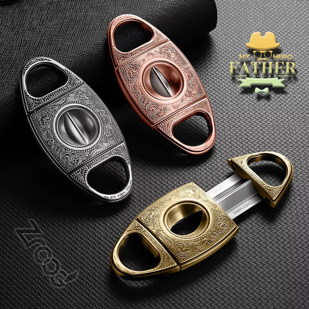 Luxury Gift Gold Cigar Set Stainless Steel Cigar Cutter Cigar Punch with Key Chain