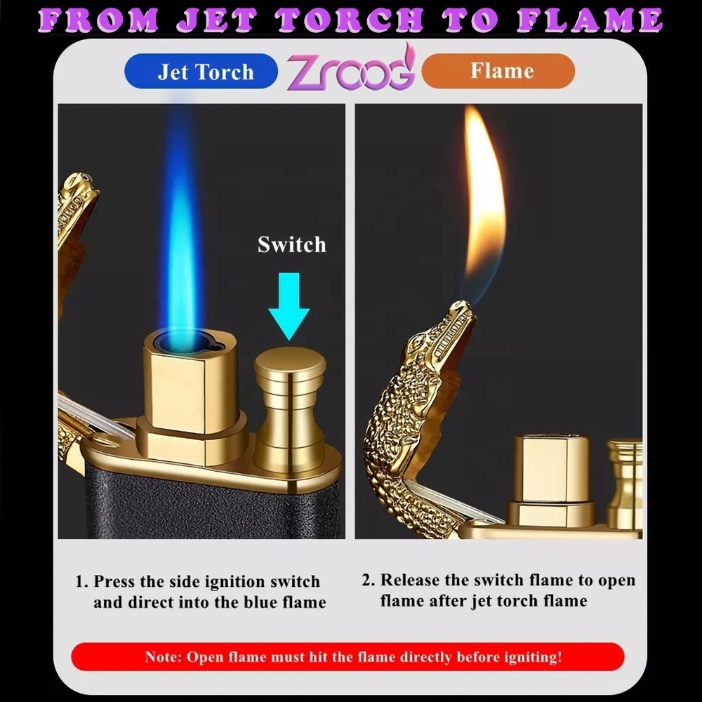 Lovisle Magic Double Flame Lighter Crocodile Torch Lighter Wind-Proof Dolphin Unusual Lighter Business Men Gifts