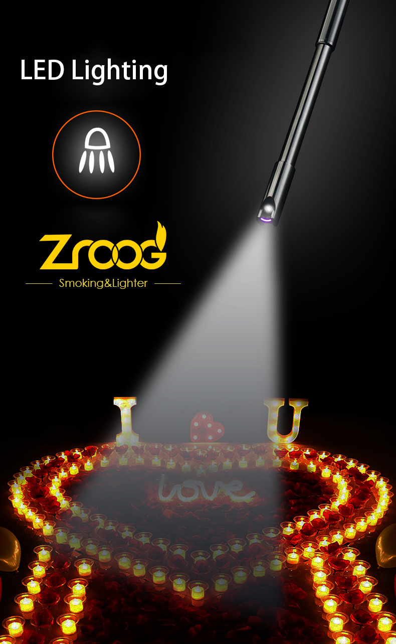 Zroog Hot Sell Quality Custom Long Stick Plasma Candle Lighter Extend Long Size