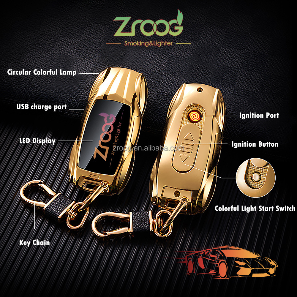 Zroog Cigarette Lighter Keychain Logo USB Rechargeable Windproof For Father's Day Gifts