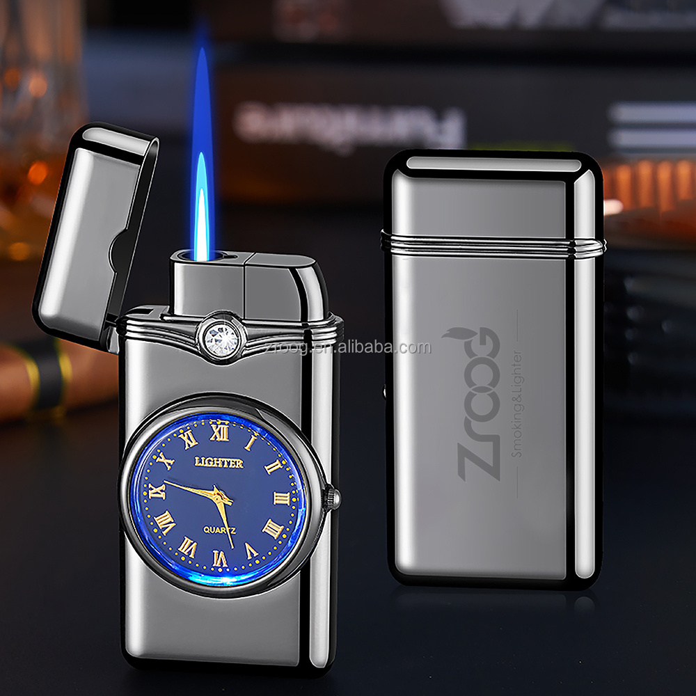 Vintage Table Lighter Alarm Clock Quartz Alarm Watch Inflatable Windproof Torch Lighter