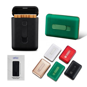 Lovisle Tech Aluminum Cigarette Case Tobacco 20pcs Cigs Holder Pocket Box Storage Container USB Lighter Smoking Case