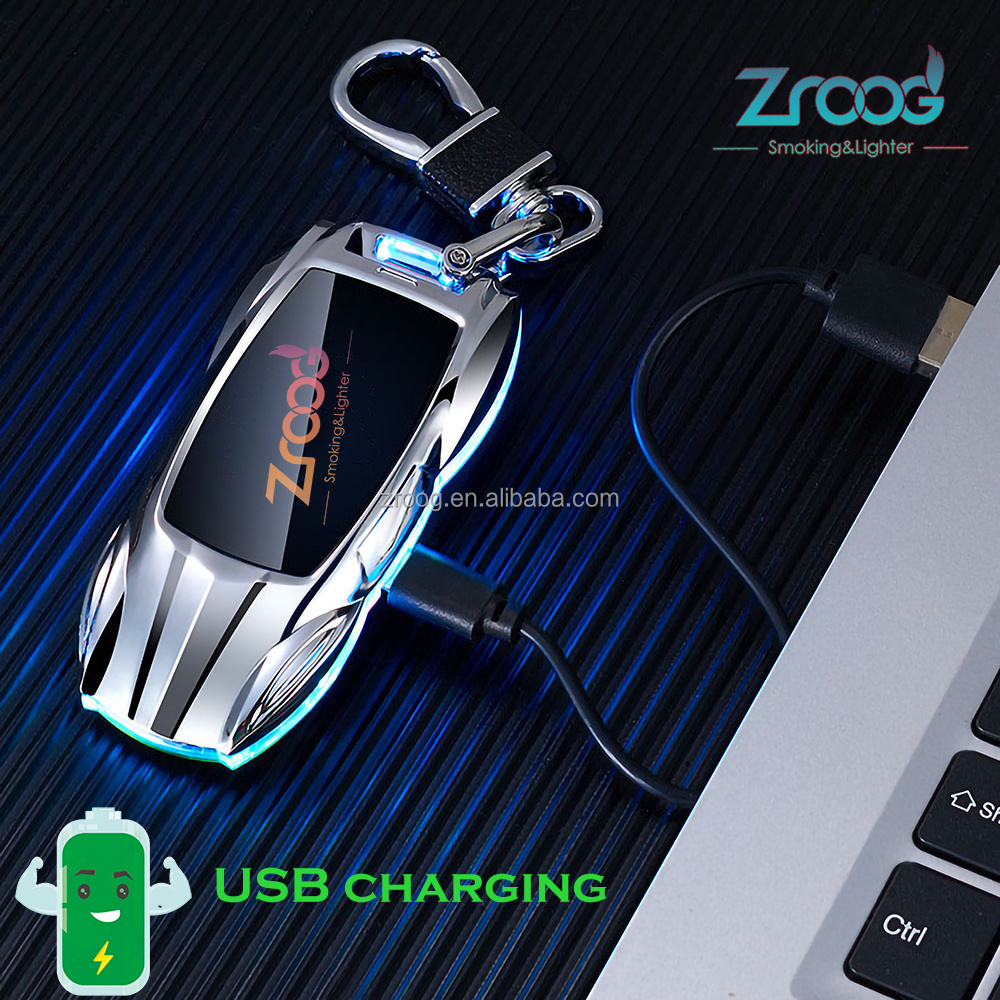 Zroog Cigarette Lighter Keychain Logo USB Rechargeable Windproof For Father's Day Gifts