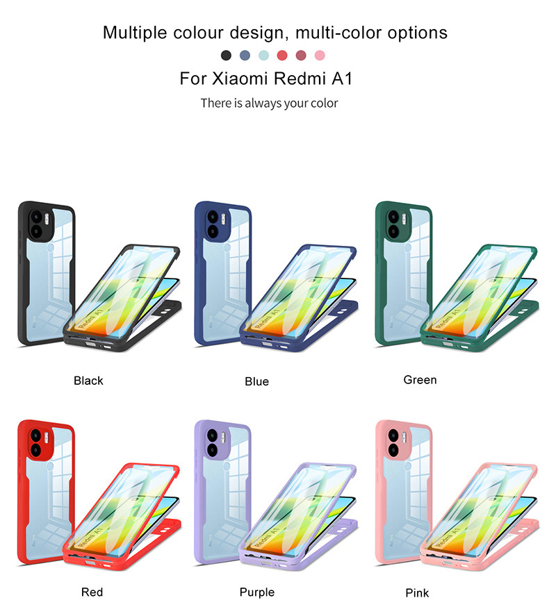 For Xiaomi Redmi A1 Plus Back Coque Soft Flexible TPU Shockproof 360 Full Cover 2 in 1 Screen Protector Phone Case Bulk Supplier