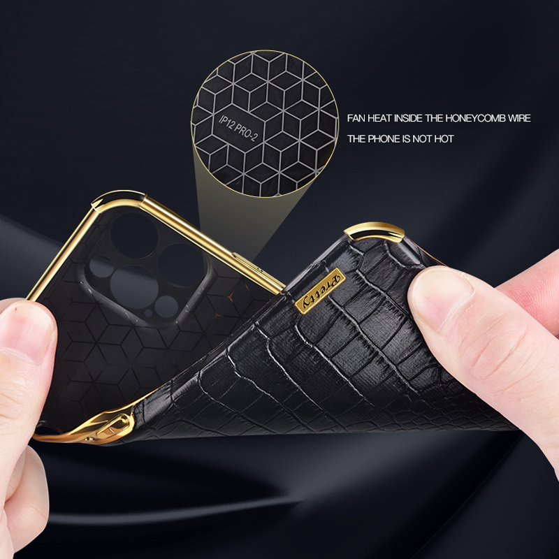 For iPhone 14 Plus 13 Pro Soft Coque Anti Shock Proof Plating Ring Holder Back Cover Luxury Crocodile Texture Leather Phone Case