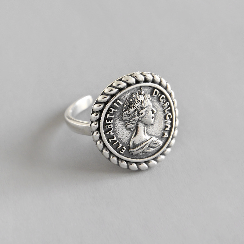 2022 Jewelry Adjustable Vintage Thai Silver 925 Sterling Silver Elizabeth Portrait Signet Ring