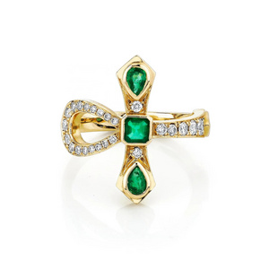 LOZRUNVE 925 Silver Jewelry Factory Emerald Diamond Crystal Large Cross Ring for Party Cocktail