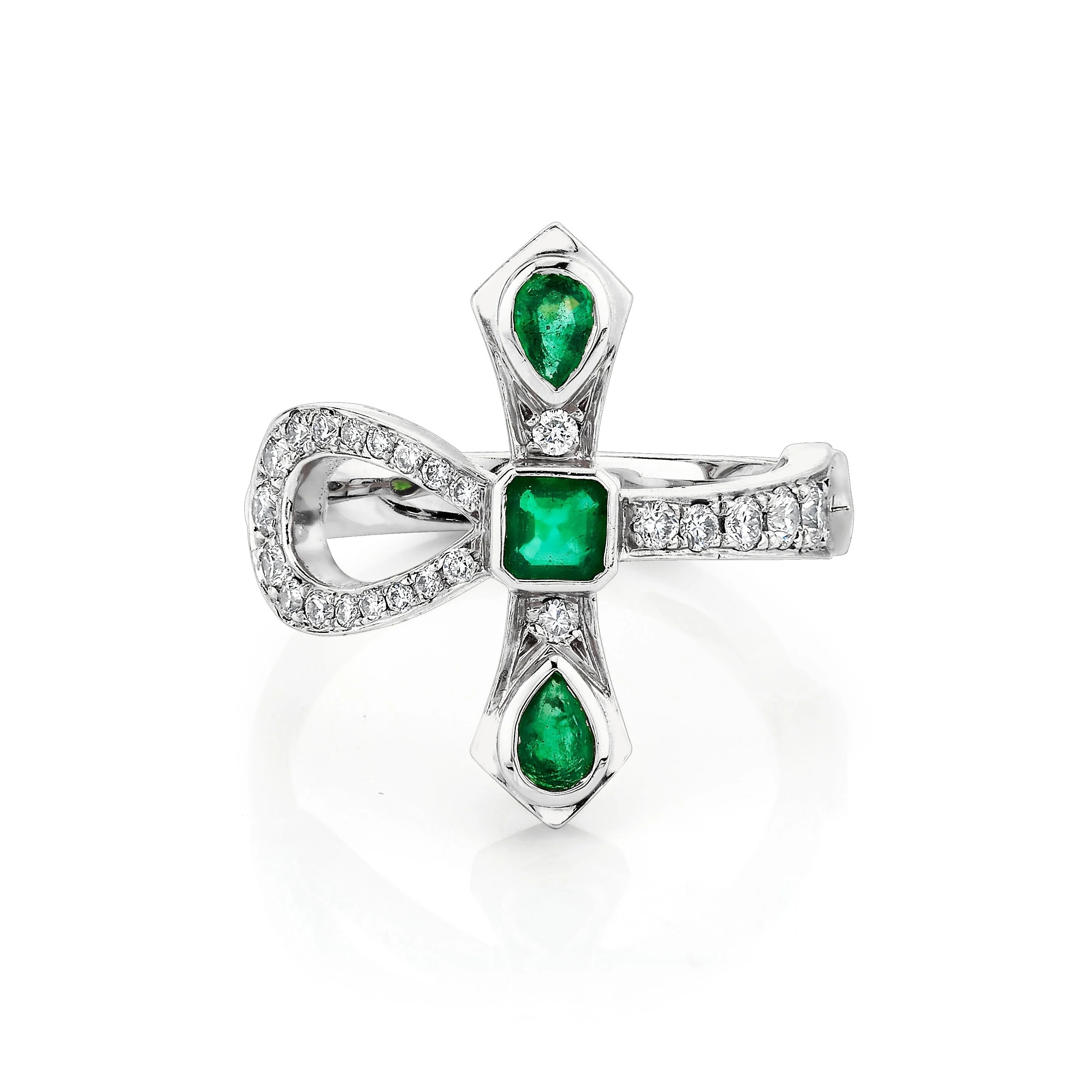 LOZRUNVE 925 Silver Jewelry Factory Emerald Diamond Crystal Large Cross Ring for Party Cocktail