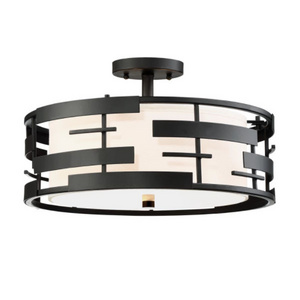 3 Light 16" Wide Semi-Flush Drum Ceiling light Fixture with a Fabric Shade and a Glass Diffuser