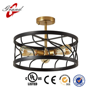 3-Light Semi Flush Mount Ceiling Light Fixture Modern Industrial Black and Gold for Bedroom, Kitchen, Living Room