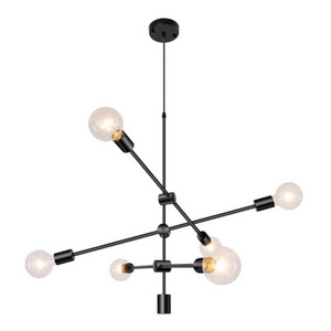 6 Lights Sputnik Chandelier Modern Pendant Lighting Ceiling Light Fixture Mid Century Style Black