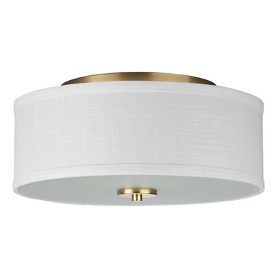 3 Light Gold 15" Wide Semi-Flush Drum Fabric  Ceiling light Fixture