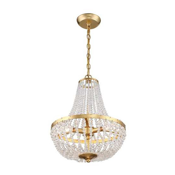 Rylee Antique Gold Three-Light Crystal Chandelier Convertible to Semi-Flush Mount Ceiling Light