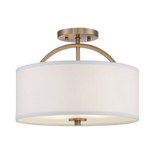 Possini Euro Design Modern Ceiling Light Semi Flush Mount Fixture Warm Brass 15" Wide White Linen Drum for Bedroom Kitchen Hallw