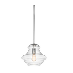 Single Light 12" Wide Pendant with Clear Schoolhouse Style Shade