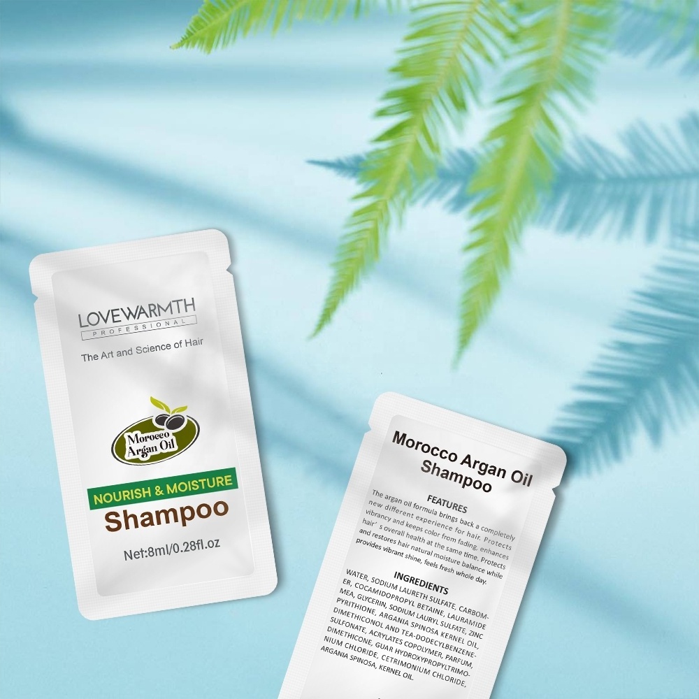 Private Label Daily Use Hotel Shampoo Plastic Packaging in Small Sachet Shampoo Sachets Nourish and Moisture Shampoo