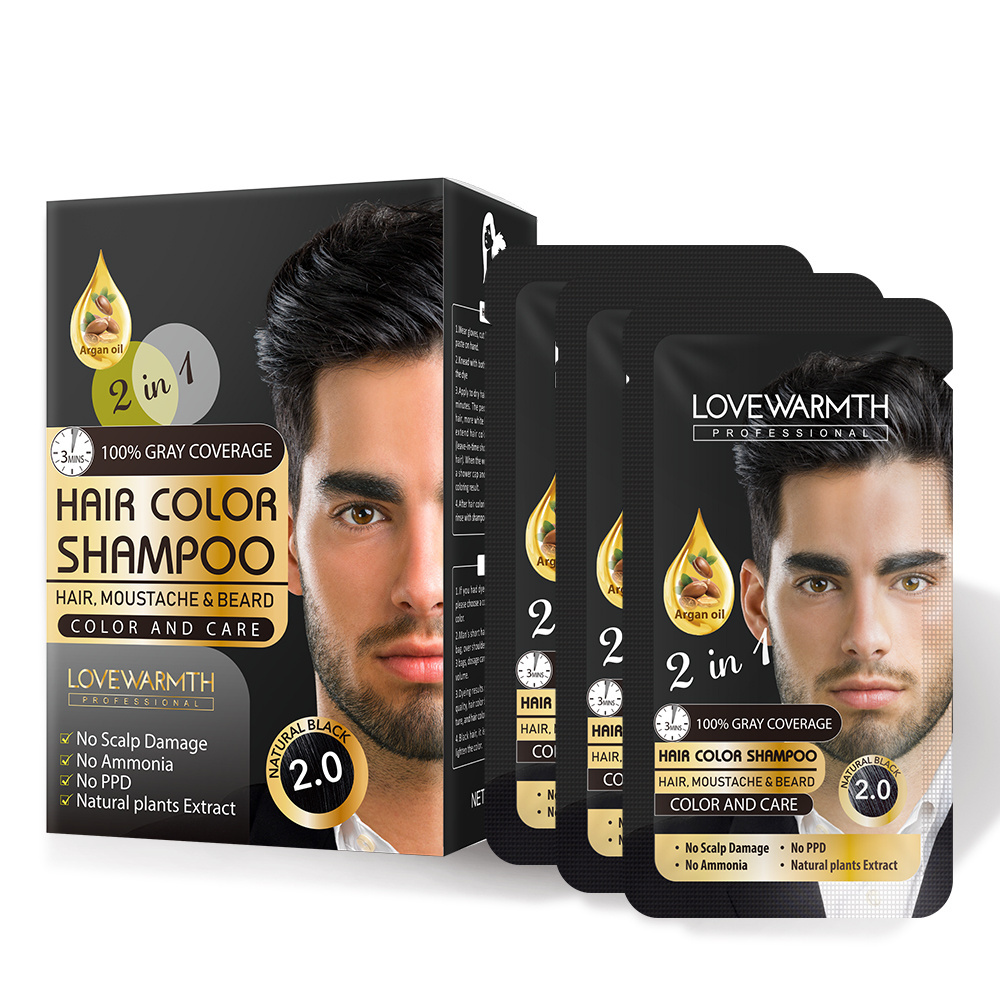 Ammonia Free Hair Color Shampoo 100% Gray Coverage Argan Oil Colorful Plastic Bottle 2.0 Black Color Shampoo