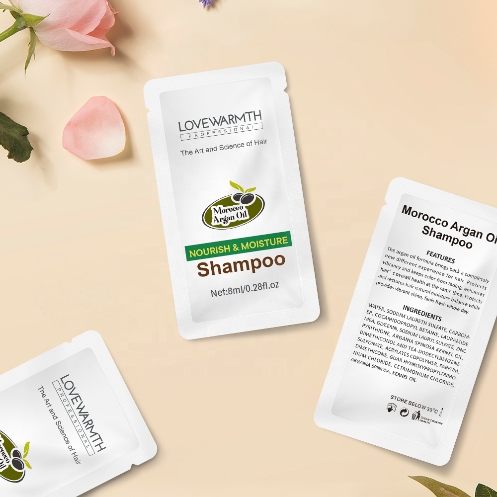 Private Label Daily Use Hotel Shampoo Plastic Packaging in Small Sachet Shampoo Sachets Nourish and Moisture Shampoo