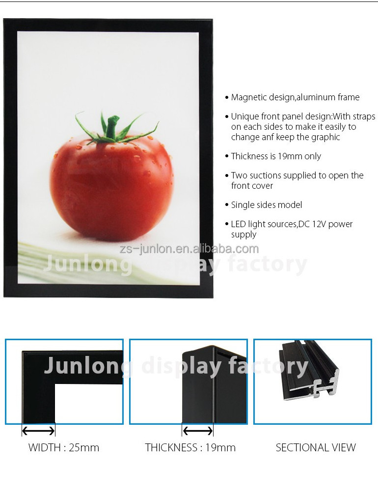 Custom picture frame led menu light box for restaurant menu