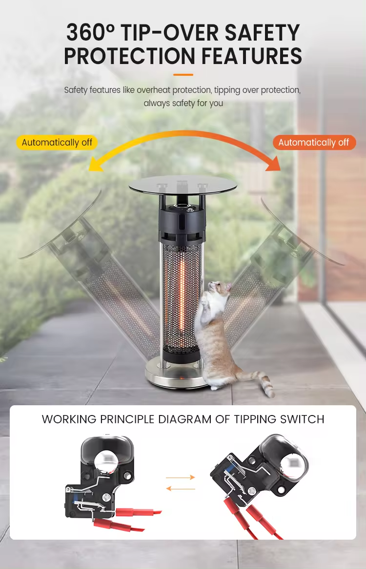 China Cheap IP44 Approved 1200W Space Room Stainless Steel Base Cover Electric Quartz Patio Heater