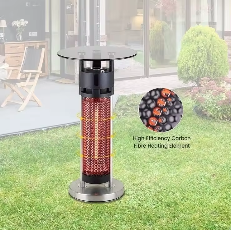 China Cheap IP44 Approved 1200W Space Room Stainless Steel Base Cover Electric Quartz Patio Heater