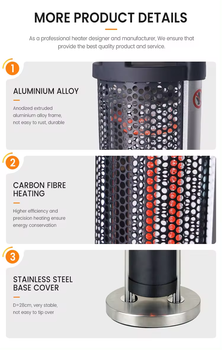 China Cheap IP44 Approved 1200W Space Room Stainless Steel Base Cover Electric Quartz Patio Heater