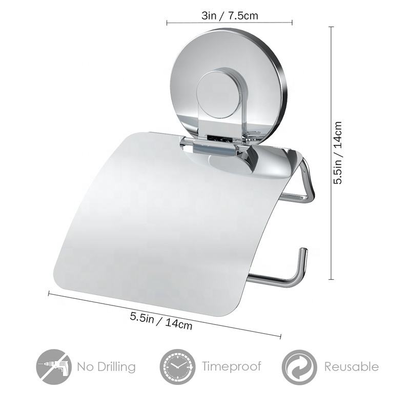 Stainless Steel Tissue Roll Dispenser Toilet Paper Holder with Cover and Powerful Suction Cup Mount