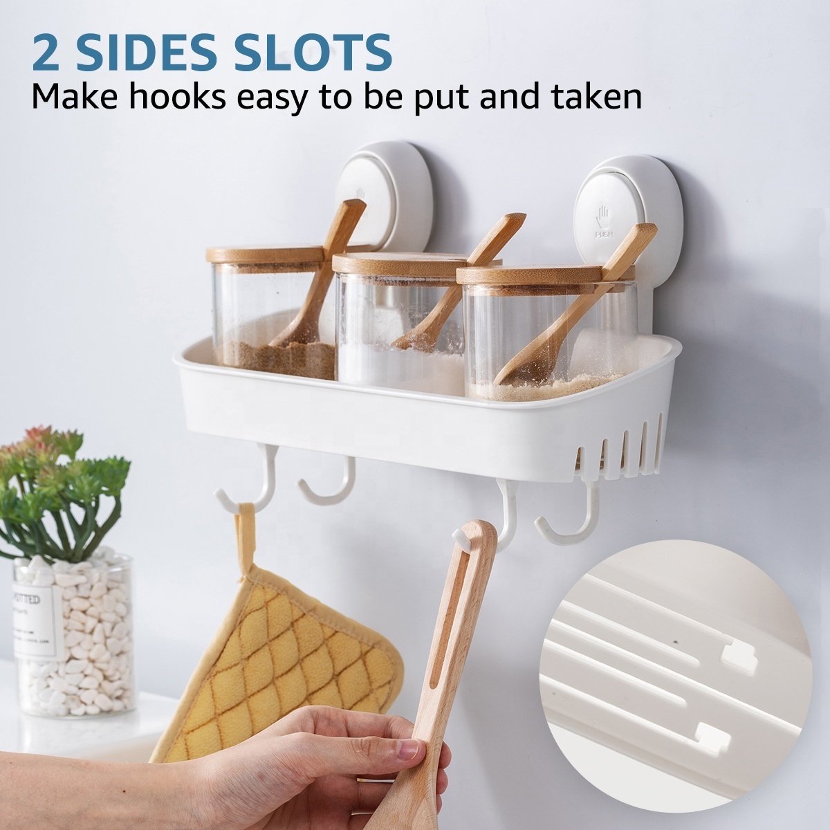 Plastic Removable Waterproof Wall Mount Kitchen Holder Organizer Salt Bottle Holder Spice Rack for Kitchen Storage