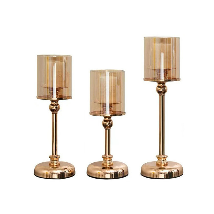 Christmas Decoration Nordic retro European gold candlestick for table decoration candle holder pillar set of 3