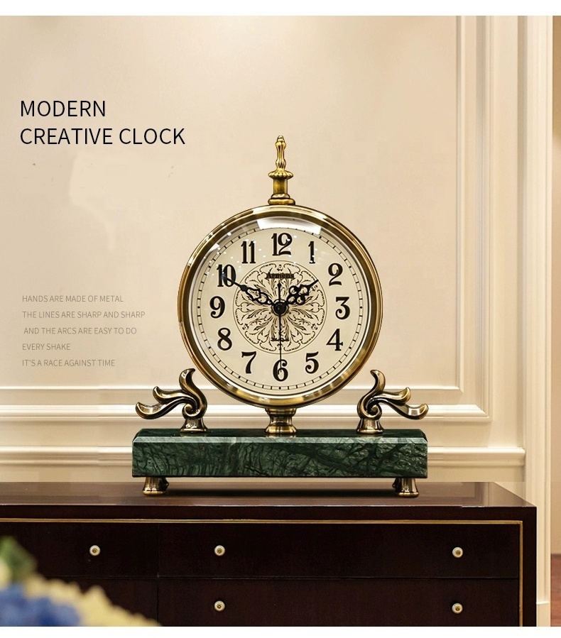 Armens 6911A-1 European Modern Antique Living Room Creative Modeling Silent Craft Marble Decorative Metal Table Clock