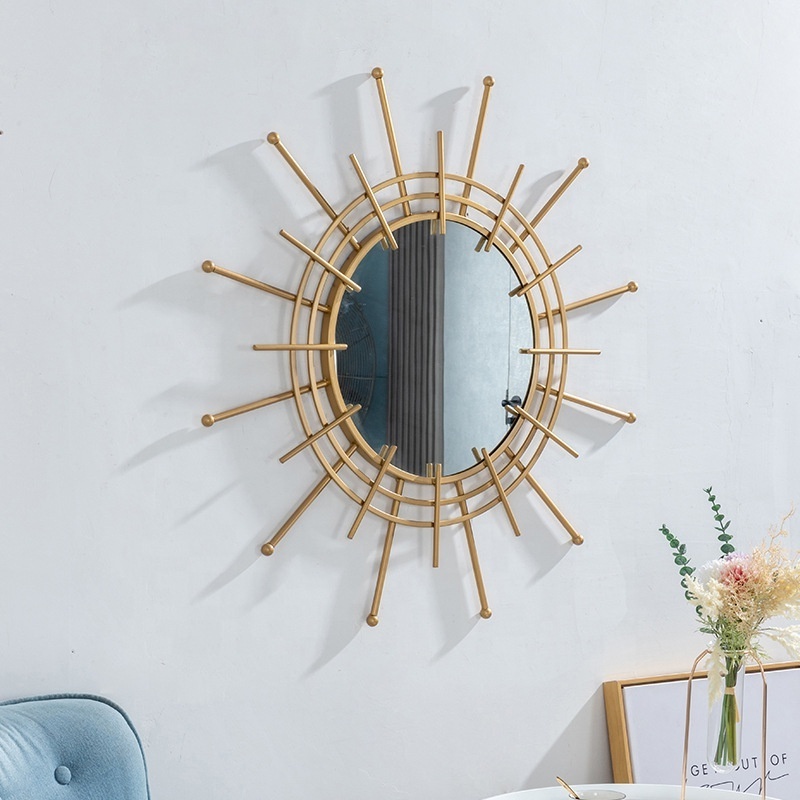 Light Luxury Home Wall Decoration Modern Design Gold 3d Sun Flower Wall Mirror