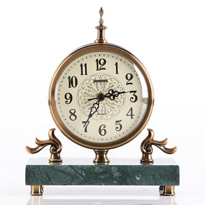 Armens 6911A-1 European Modern Antique Living Room Creative Modeling Silent Craft Marble Decorative Metal Table Clock