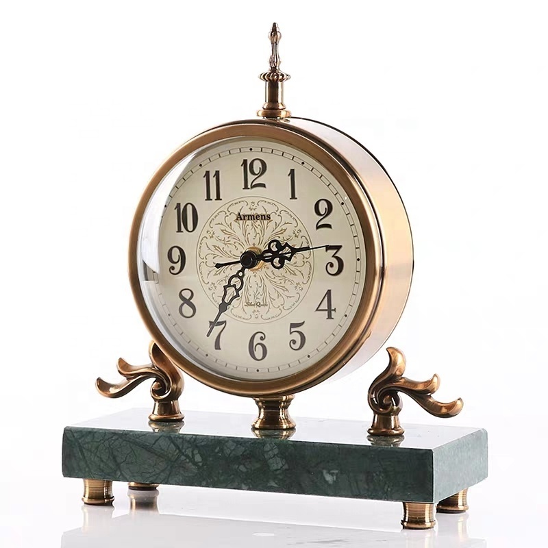 Armens 6911A-1 European Modern Antique Living Room Creative Modeling Silent Craft Marble Decorative Metal Table Clock