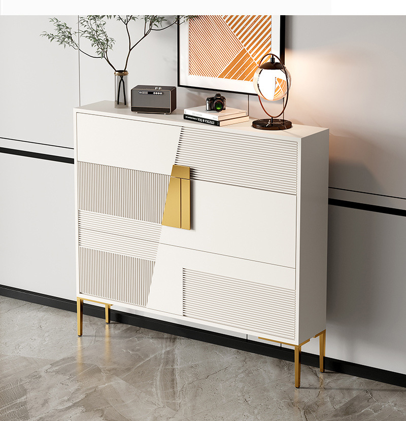 Luxury Modern living room storage thin Cabinet white wood simple Design mdf hallway tipping bucket Shoe rack Cabinet