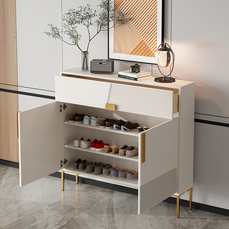 Luxury Modern living room storage thin Cabinet white wood simple Design mdf hallway tipping bucket Shoe rack Cabinet